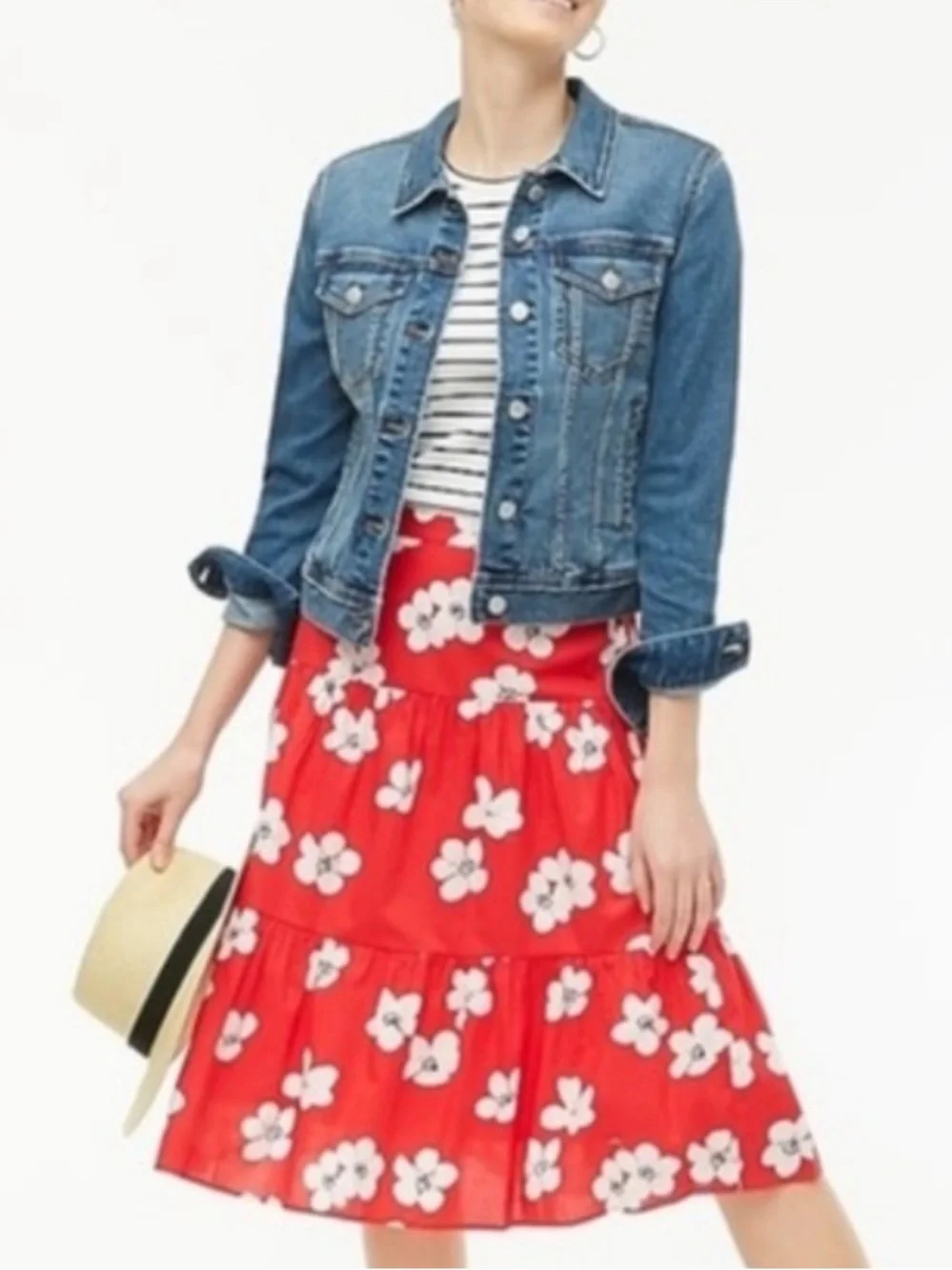 J.Crew Cotton Floral Cherry Blossom Tiered Skirt Size XS